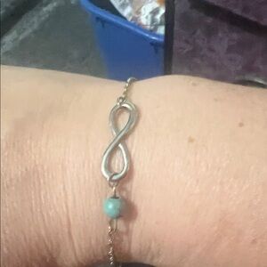 Delicate Silver Infinity Bracelet with Turquoise Bead - Women Jewelry